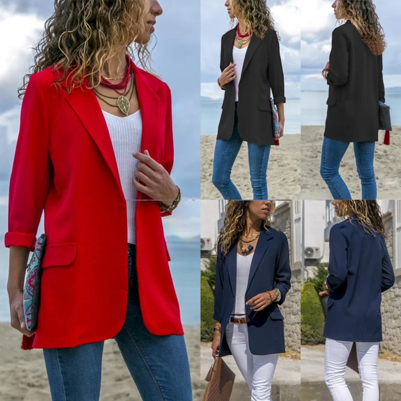 

Exquisite Office Lady Fashion Design Elegant Blazers Classical Women Splicing Slim Solid Color Pocket Long Sleeve Small Blazer