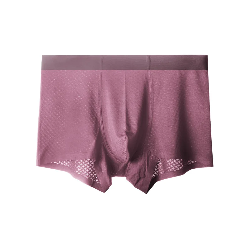 Purple IYUNYI, новинка, ледяной шелк, бесшовное Мужское нижнее белье, тонкое, бесследное жаккардовое, мужские боксеры, шорты, прозрачные, U выпуклые, Cuecas, боксеры - Цвет: Purple