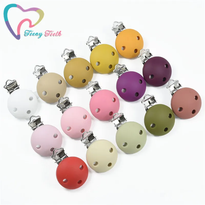 Clips redondos de silicona para chupete, cadena de dentici&oacute;n segura para chupete de beb&eacute;, accesorios de bricolaje, soporte antica&iacute;da, 5 uds., nuevos colores-2