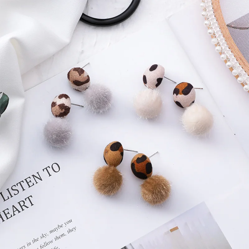 Женские серьги гвоздики с леопардовыми пуговицами в Корейском стиле милые