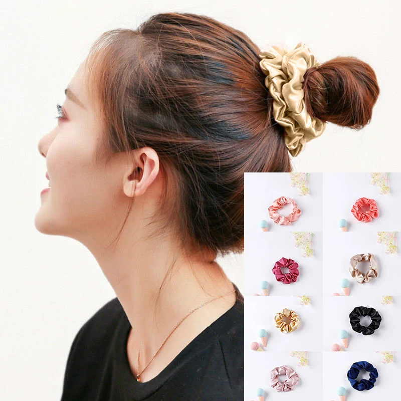 

100% Silk Scrunchies Hair Accessories Charmeuse Hair Bands Ties Elastics Ponytail Holders For Women Girls