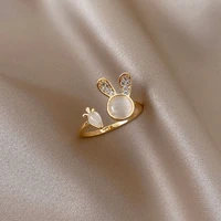 2021 fashion temperament cute rabbit shape micro inlaid opal adjustable small fresh index finger ring for women elegance jewelry