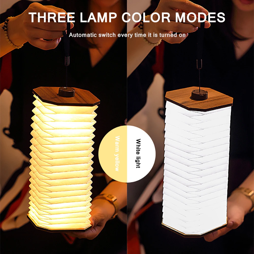

USB Rechargeable Retro Lamp Wooden Led Lamp 360 Degree Folding Organ Lamp For Bedroom Dorm Study Folding Organ Light