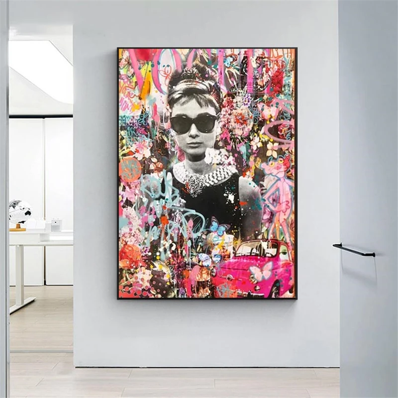

Graffiti Poped Audrey Portrait Art Prints Street Art Poster Canvas Painting Wall Pictures for Living Room Decor