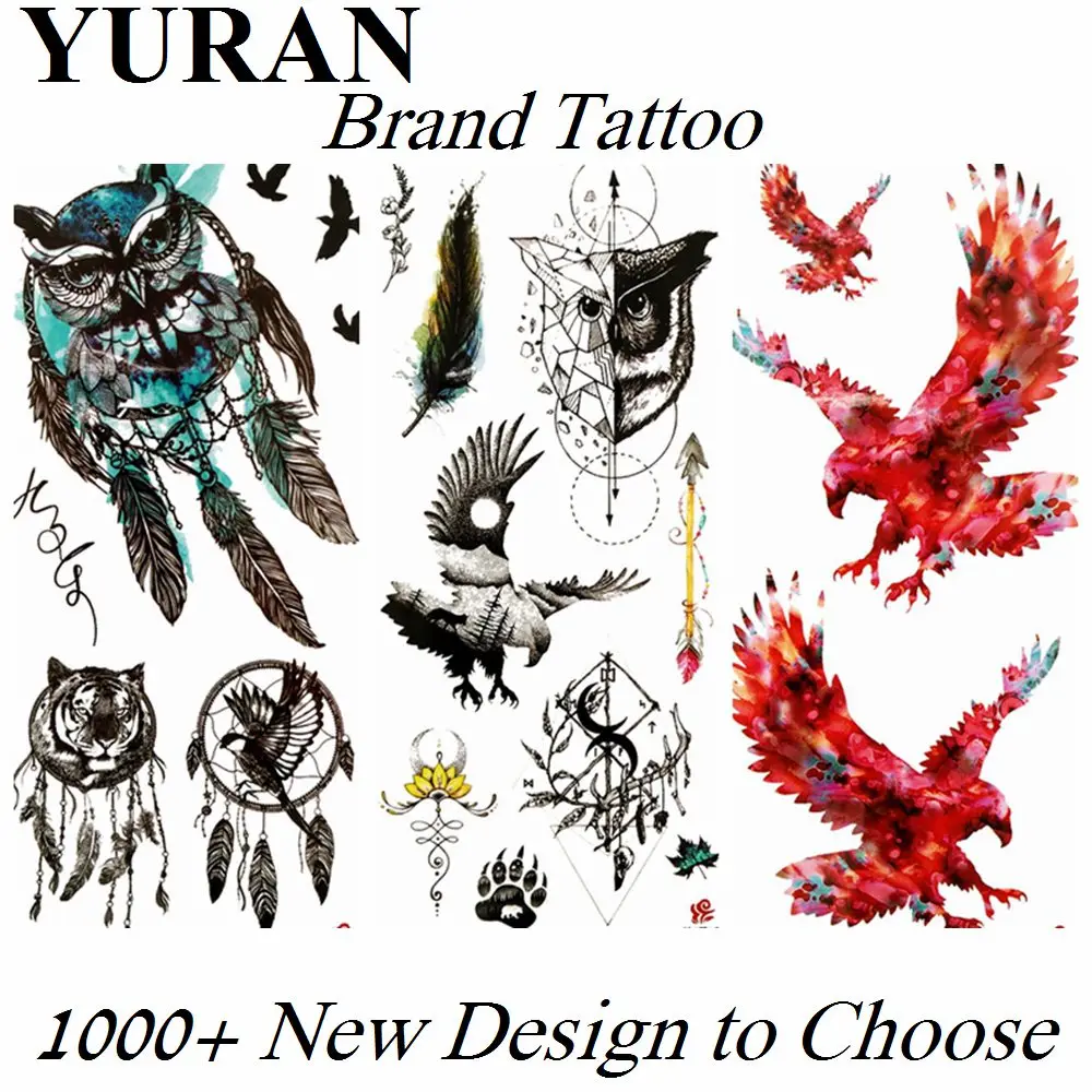 

3D Owl Style Fashion Dreamcatcher Fake Temporary Tattoos Sticker For Men Boys Red Eagle Waterproof Tattoo Paper Body Art Tatoos