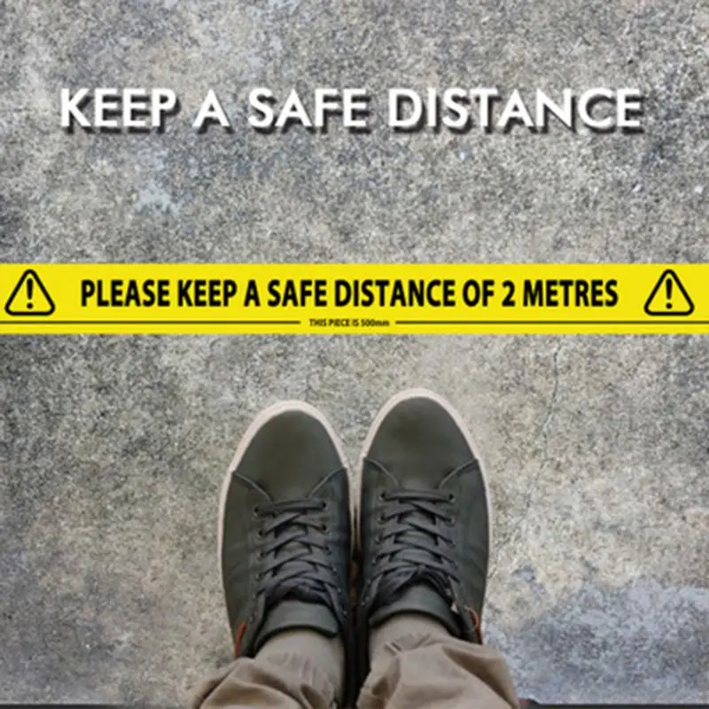 

Please Keep A Safety Distance of 2 Meters Floor Tape 33m x 48mm Distancing Safe Sticker for Supermarket School Hospital