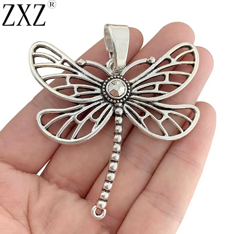 ZXZ 2pcs Tibetan Silver Large Dragonfly Insect Charms Pendants for Necklace for Necklace Jewelry Making Accessories 66x60mm