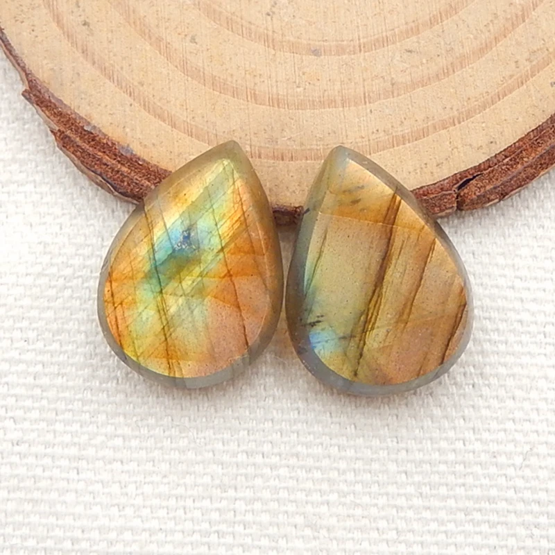 

Natural stone Labradorite fashion earrings Cabochon Pairs 20x15x5mm,5.9g