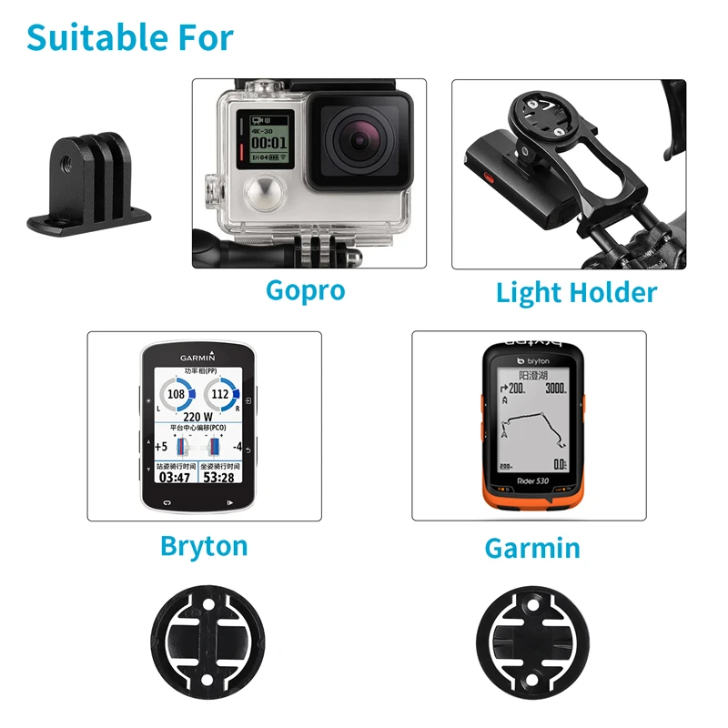 

WEST BIKING Bicycle Flashlight Aluminum Alloy Front Light with Gopro Mount Cycling Bike Parts Quick Release Bike Computer Holder