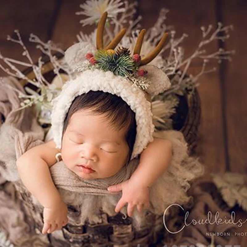 newborn photography accessories antlers bonnet infant baby deer cute headdress studio newborn photo shoot accessories 2 colors
