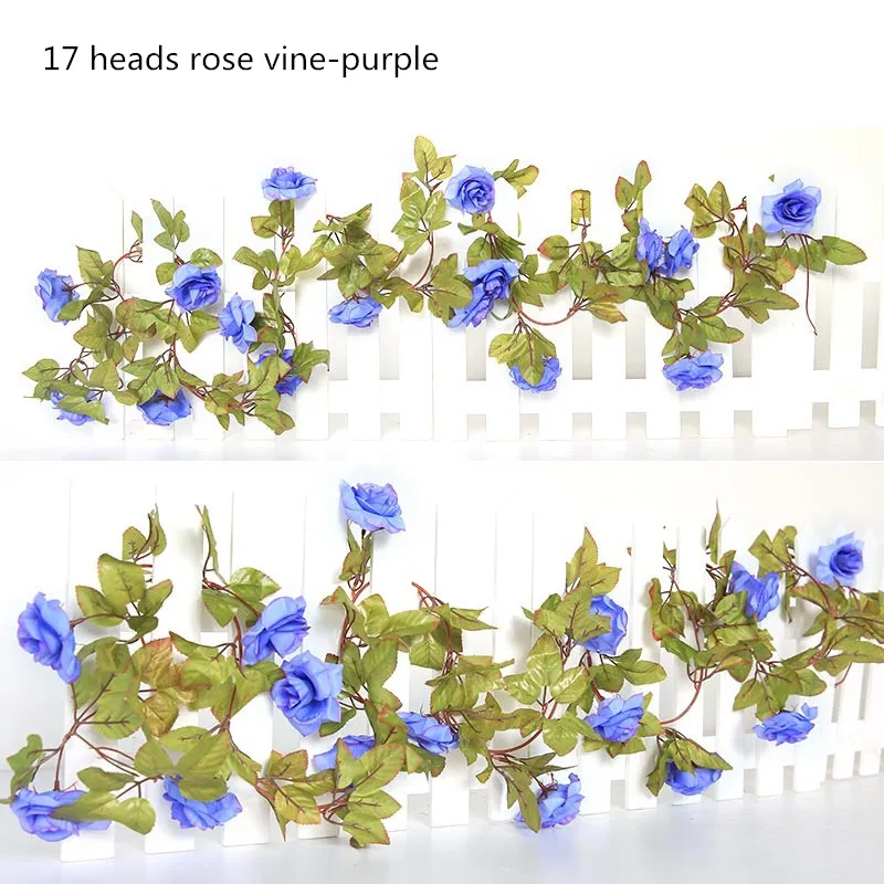 17 blue Yumai 230 см 17 голов розовый искусственный цветок лозы шелковые розы венок Свадебный Настенный декор наружная Осенняя Гирлянда украшение - Цвет: 17 blue