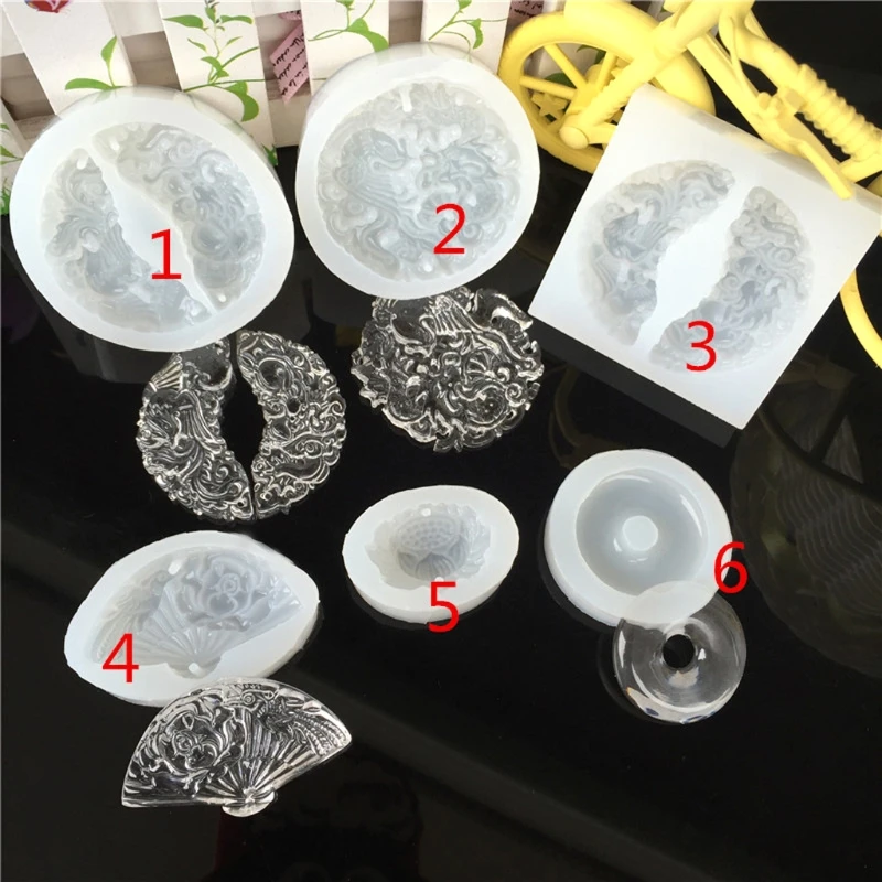 

4PCS Silicone Pendant Mould Resin Carved Jade Lotus Flower Jewelry Making Tools
