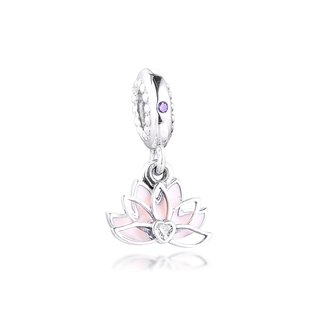 

Fits for Pandora Charms Bracelets Lotus Beads with Pink Enamel & Lilac & Clear CZ 100% 925 Sterling Silver Jewelry Free Shipping