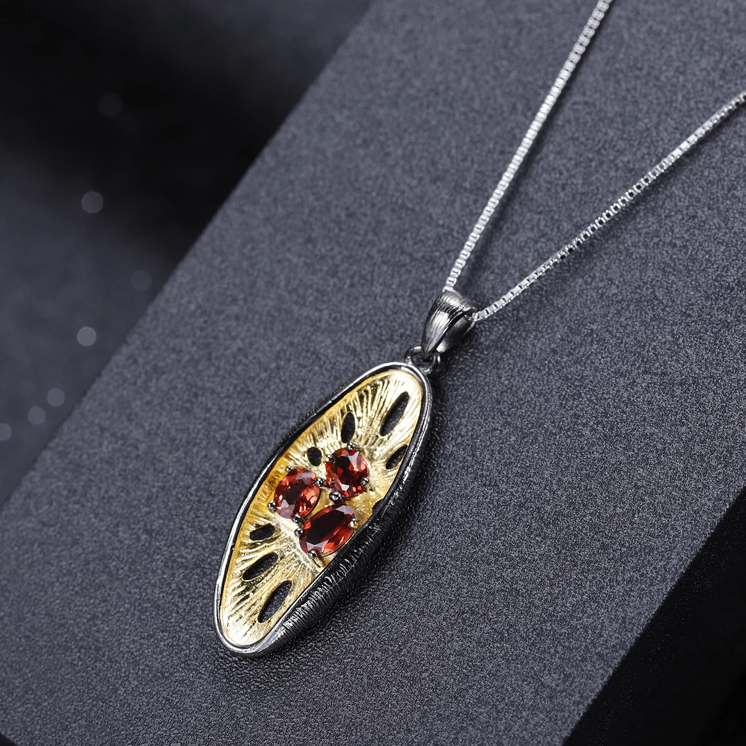 GEM'S BALLET 925 Sterling Silver Handmade Lemon Jewelry Set Natural Red Garnet Gemstones Ring Earrings Pendant Sets For Women