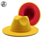 FS Женская и мужская шляпа крестного отца с широкими полями, Трилби в британском стиле, шерстяная фетровая шляпа, желто-красная Лоскутная Свадебная официальная Панама