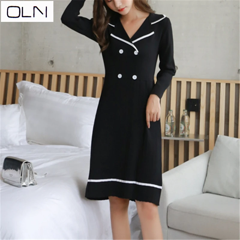 платье Осеннее корейского новое прибытие vestidos оптом OLN POLO воротник суда ретро