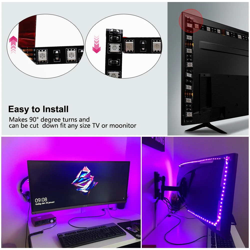 USB Светодиодная лента 5050 RGB гибкий светодиодный светильник лента с радиочастотным пультом дистанционного управления музыкой ПК экран ТВ ПОДСВЕТКА и косой светильник ing 0,5 м 1 м 2 м