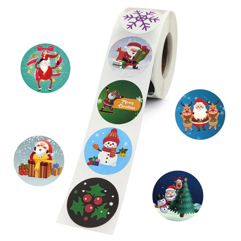

500PCS/Roll Christmas Gift Series Sticker Label Party Stickers Labels Decoration 128 Different Pattern 2.5Cm Round Shape Label