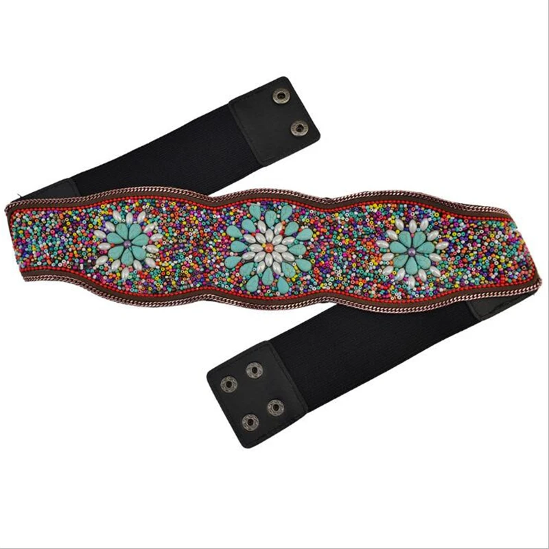 2020 Bohemian Ethnic Style Beaded Wide Belts for Women Fashion Retro Versatile Design Meter Beads Inlaid Women Waist Belts