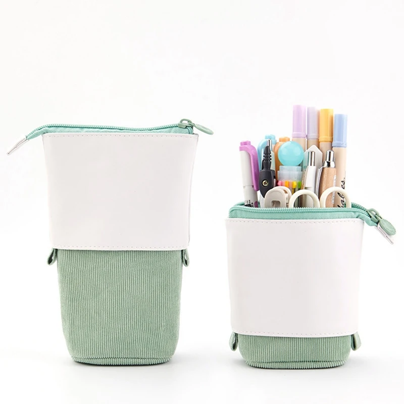 

New 1pc Creative Variable Drop-down Retractable Pen Holder Simple And Cute Canvas Multifunctional Pen Case corduroy Green