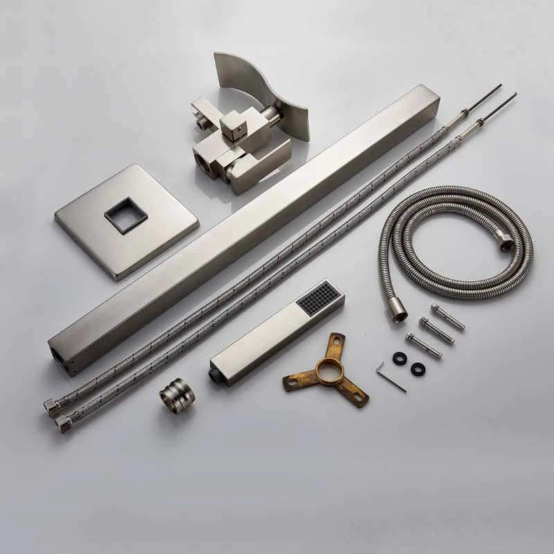 

Brushed Nickel Bathtub Mixer Faucet Floor Mounted Waterfall Tub Sink Faucet Single Handle Bath Shower Set with Hand Shower