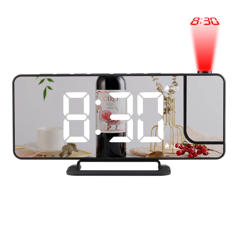 

Digital Projection Dual Alarm Clocks Snooze Function Led Mirror Worktable Electronic Table Clock Time Home Desktop Decoration