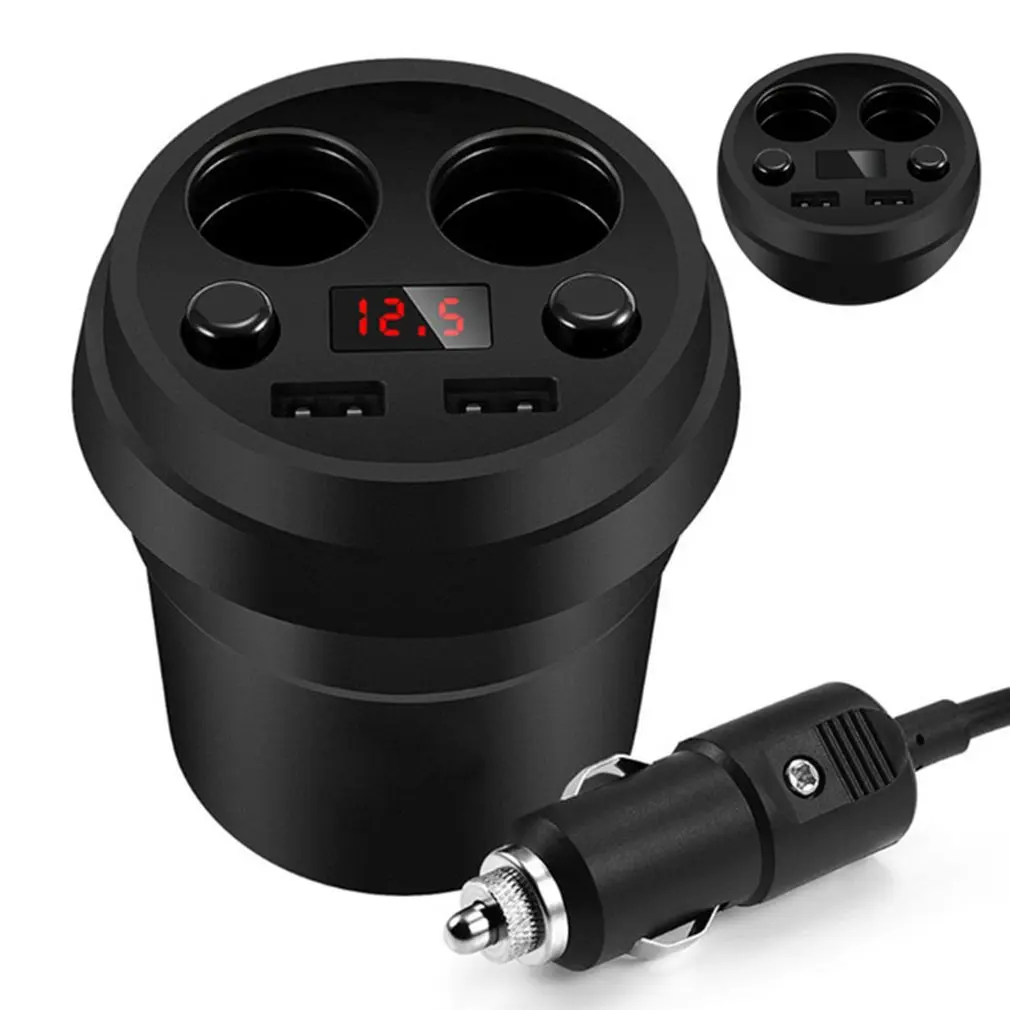 Car Cup Shape Cigarette Lighter Dual Usb Independent Switch Charger With Power Supply Voltage Display |