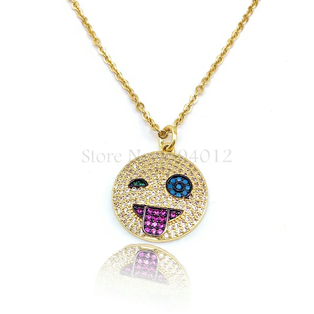 

Women Fashion Colorful Zircon Necklaces Cute Smile Face Design Popular Pendants Four Colors Can Choose