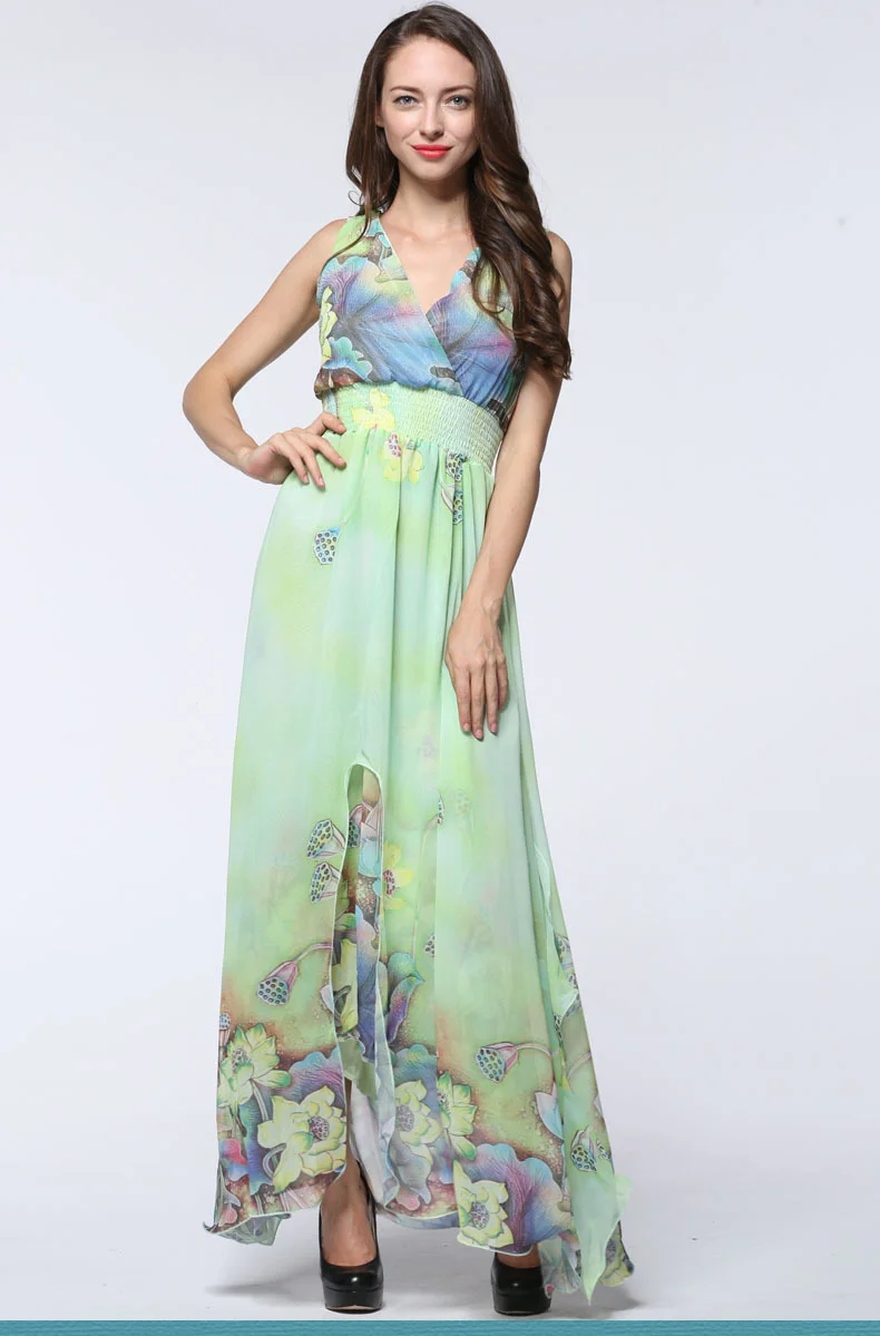 Повседневное элегантное женское летнее шифоновое платье сексуальное с v