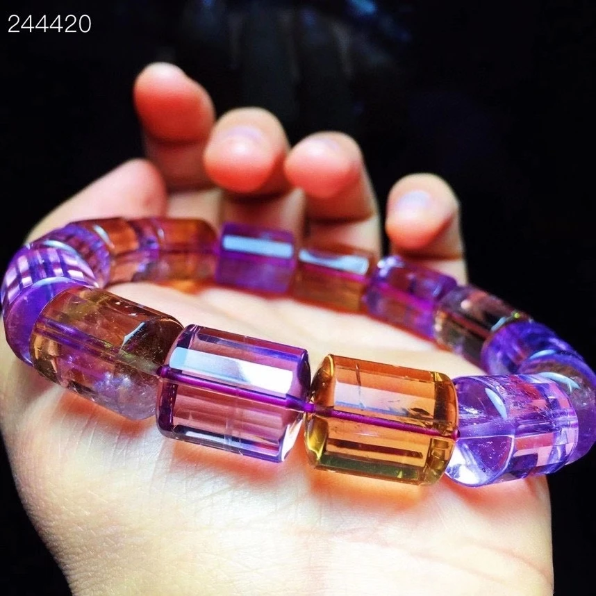 

Natural Ametrine Yellow Purple Bracelet Genuine Ametrine 15.3x12.4mm Women Men Barrel Beads Stretch Crystal Bracelet AAAAA