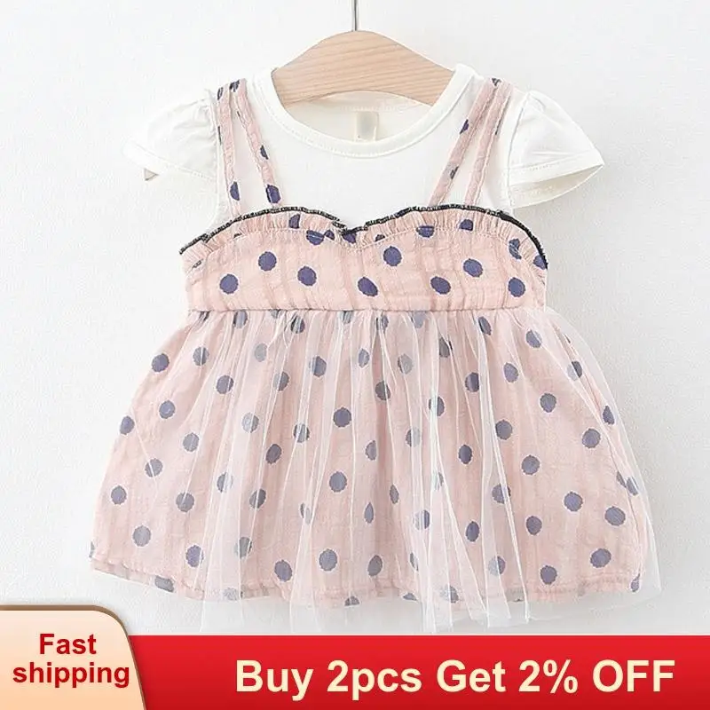 Платья для малышей Сезон лето Новинка 2020 года Костюм в горошек маленьких девочек