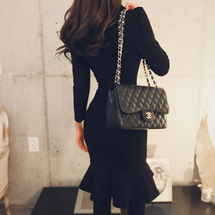 Черное обтягивающее платье 2019 осеннее Новое высококачественное женское модное