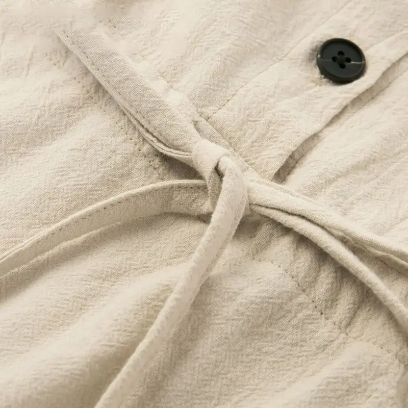 Льняное платье рубашка юбка женская с длинным рукавом Кнопка хлопковый фонарь