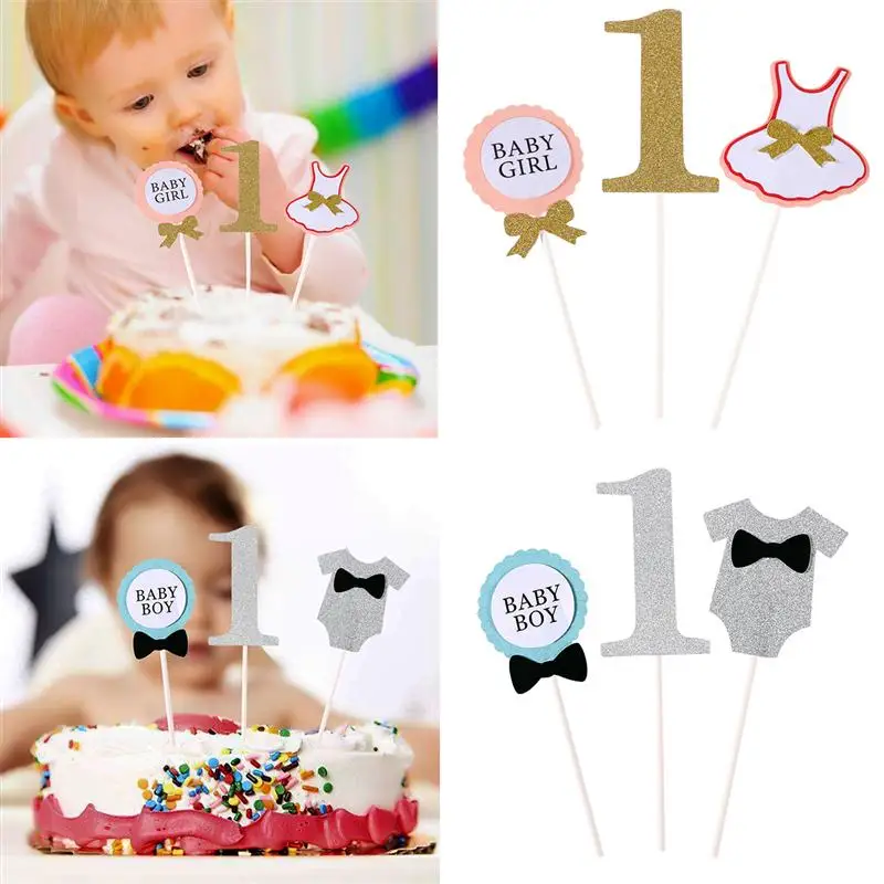 Милый Малыш Мальчик и девочка один год торт ко дню рождения Топпер одежда дизайн