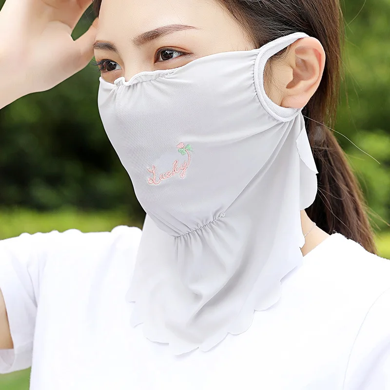 

Mask Spring And Summer New Women's Flower Embroidery Wave Point Neck Mask Outdoor Ice Wire Dust-proof And Sunscreen Mask