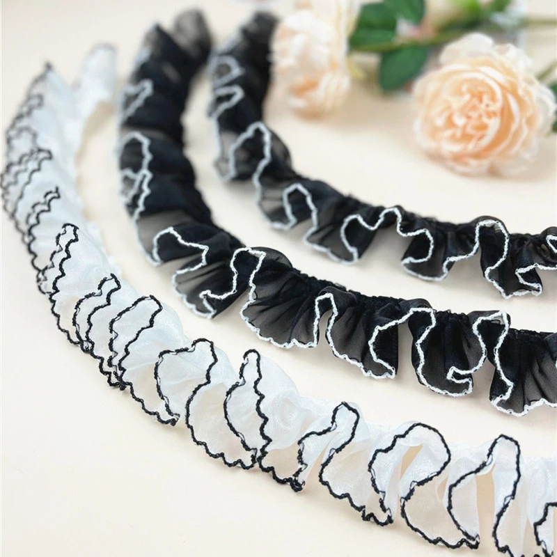 

1Yards Embroidery Lace Fabric White Lace Trim Black Lace Applique Wide 4cm Ribbon Sewing Trimmings For Dresses dentelle PY-11