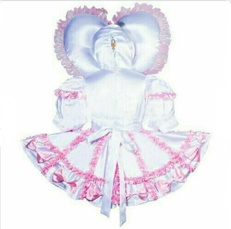 Регулируемое платье для косплея розовое и белое кружевное атласное |