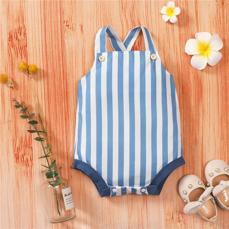 

0-18Months Newborn Baby Girls Cotton Suspender Bodysuit,Summer Casual Classic Striped Print Sleeveless Romper for Infant Girls