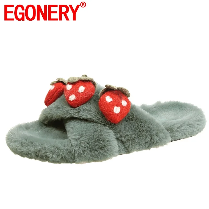 EGONERY/милые домашние тапочки; уличные тапочки с клубничкой; Милая женская обувь на плоской подошве; Цвет зеленый, бежевый, желтый; сезон весна-осень-зима