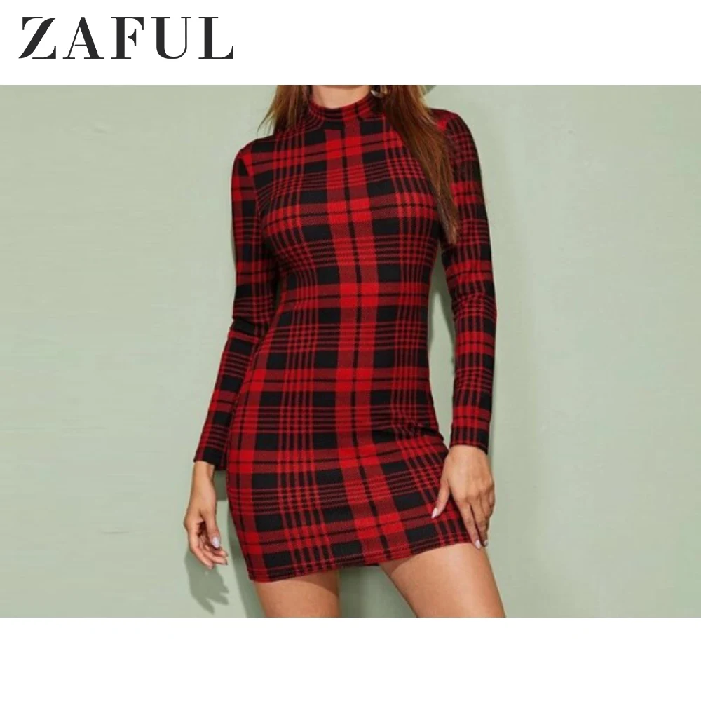Женское платье футляр ZAFUL винтажное облегающее мини в клетку с узором гусиные