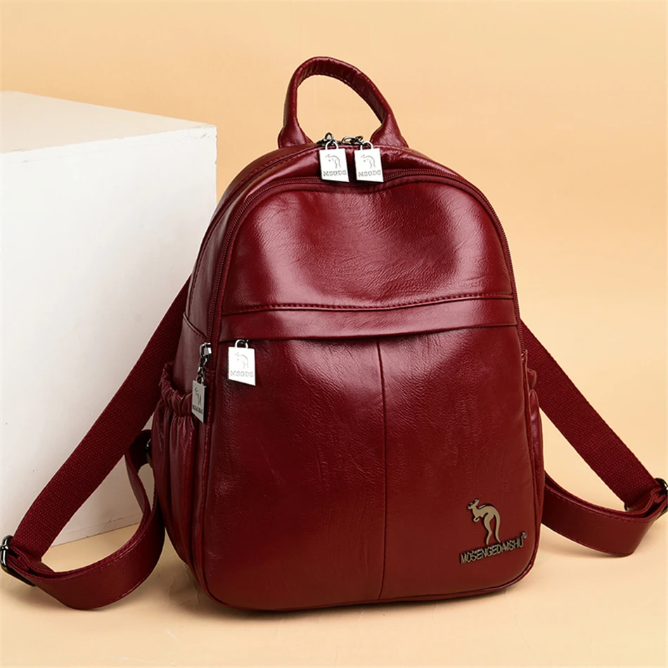 Дизайнерский брендовый мягкий кожаный женский рюкзак Большая вместительная