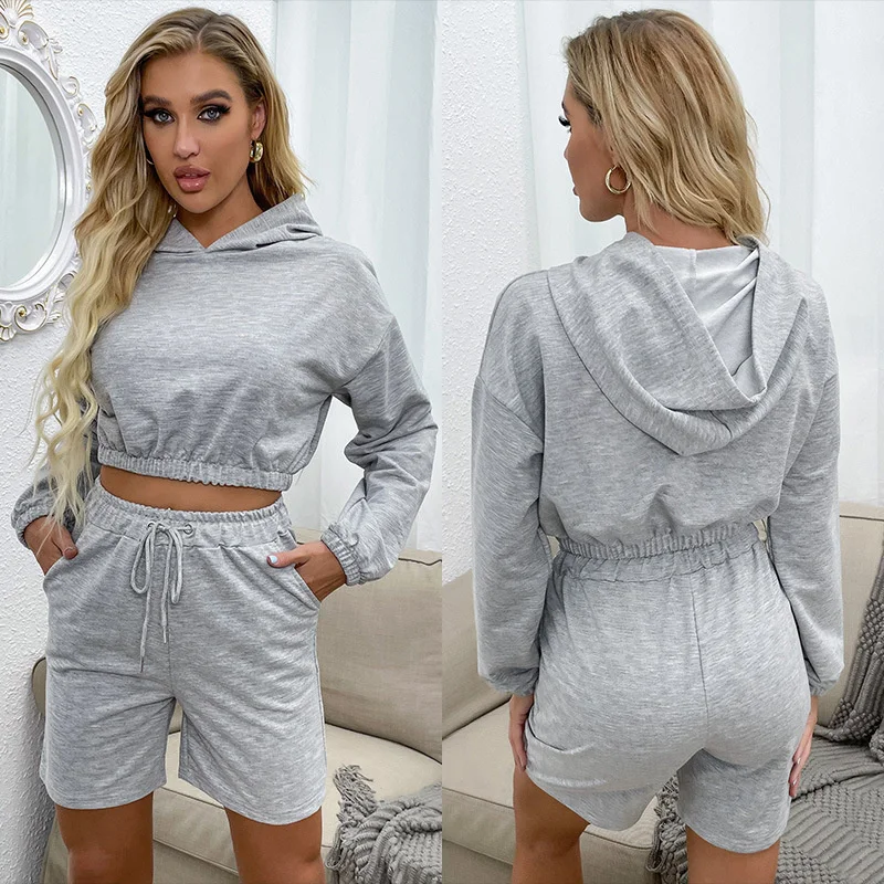 

2021 early autumn new long sleeve Hooded Sweater loose solid color leisure suit women's two-piece set