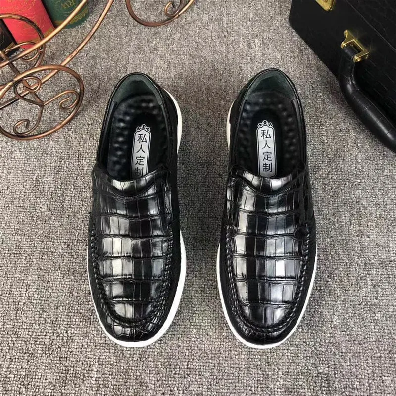 melhor Unissex Estilo Autêntico Real Crocodilo Barriga Pele Casual Apartamentos Masculinos Couro De Jacaré Genuíno Masculino Deslizamento-on Sapatos De Caminhada Loafer