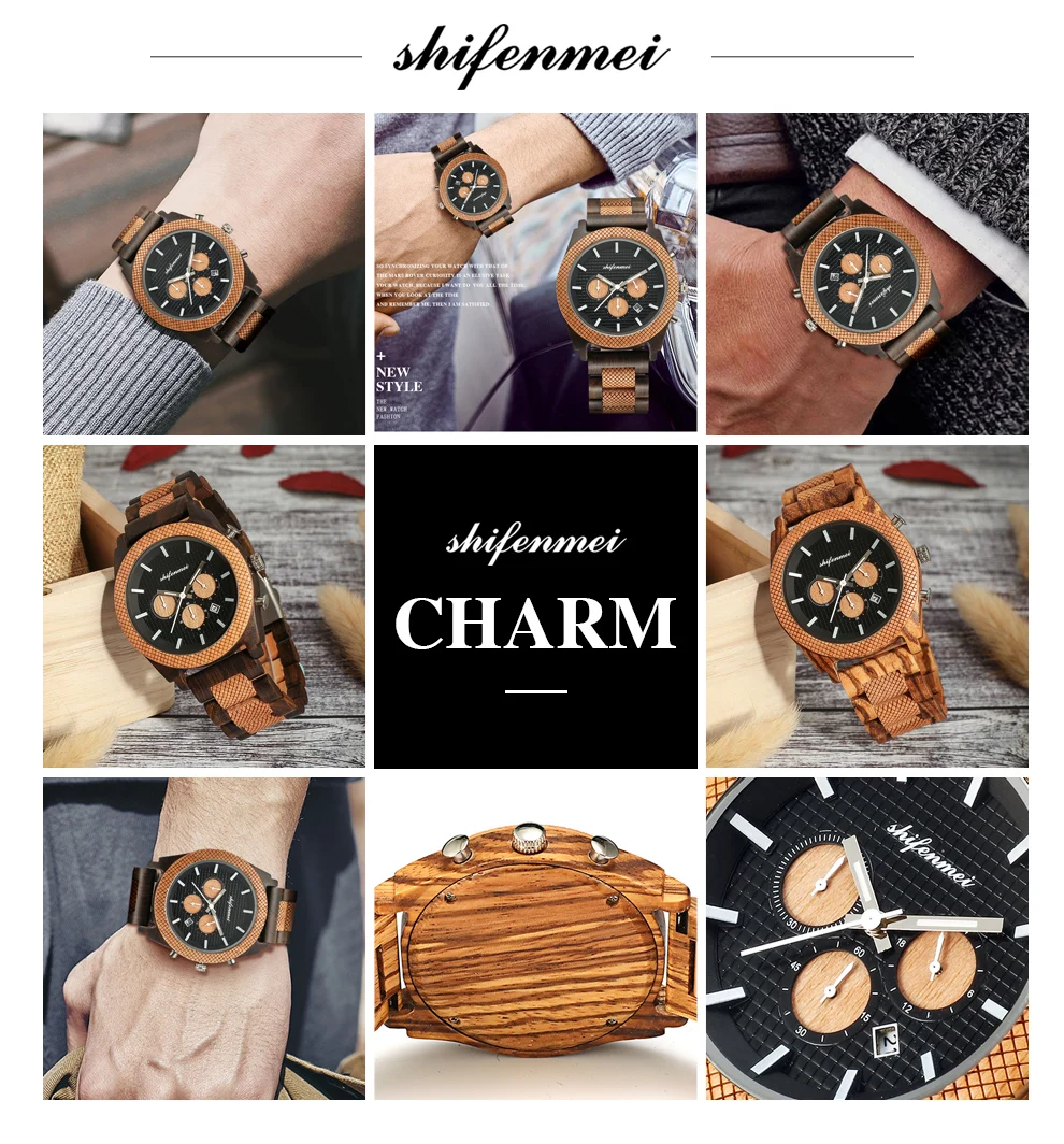 Мужские деревянные часы Мультифункциональный деревянный мужские с тремя