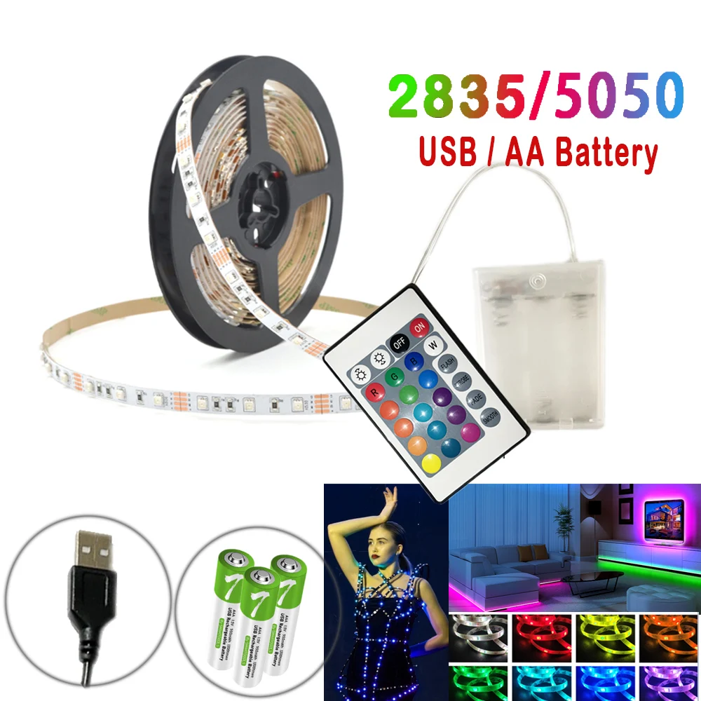 RGB LED Strip Battery Powered 5V 5050 USB Flexible Lights Ta