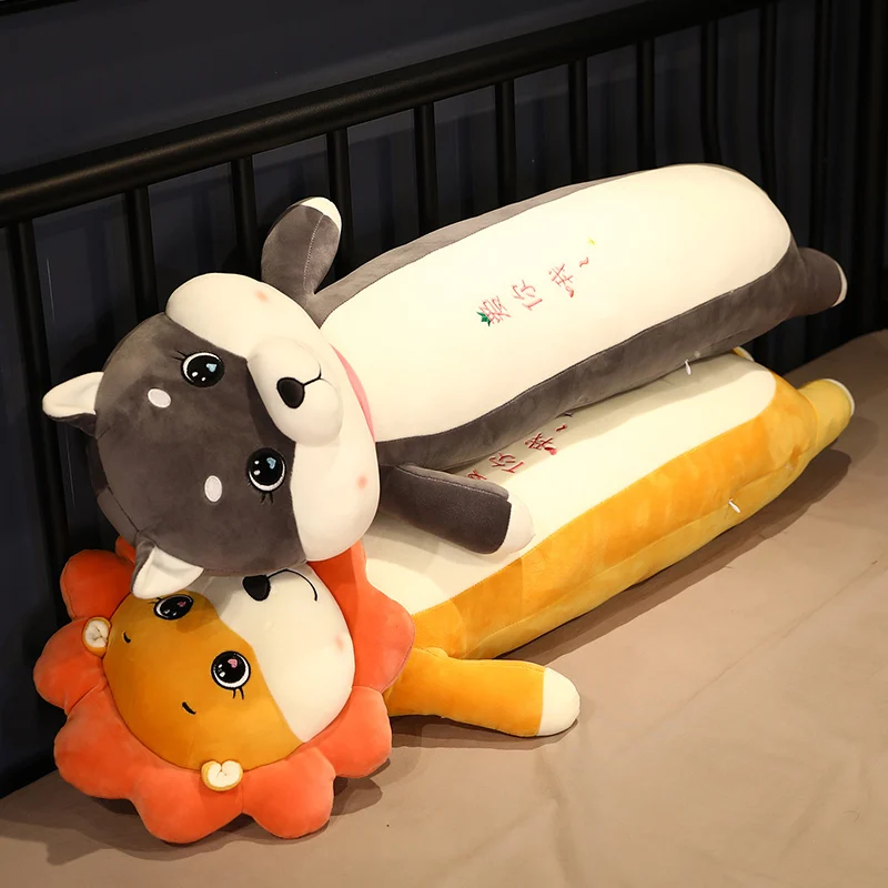 

Cute Animal Long Strip Pillow Plush Toy Bedside Cushion Office Lumbar Support Thick Soft Birthday Gift For Friend Bed Decoration