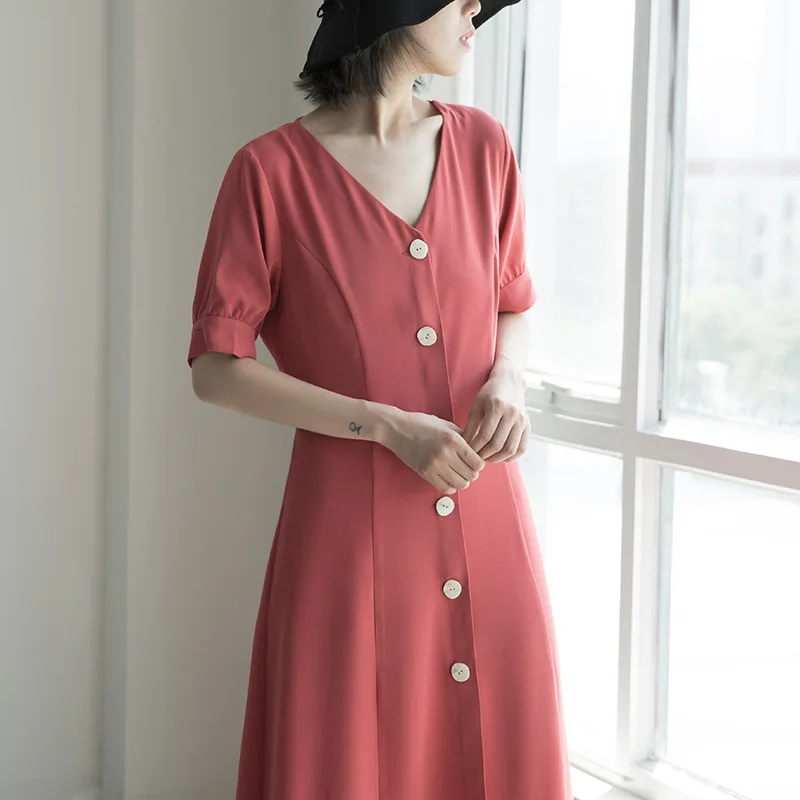 

Chohill-iFashion Store Summer Silk Satin Dress Women Dress Solid Color Dress Short Sleeve Plus Size Dress Pink DressLong Dresse