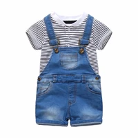 toddler boy sets summer striped t shirt blue jean suspender trouser children overalls casual baby clothes suit 1 2 3 4years