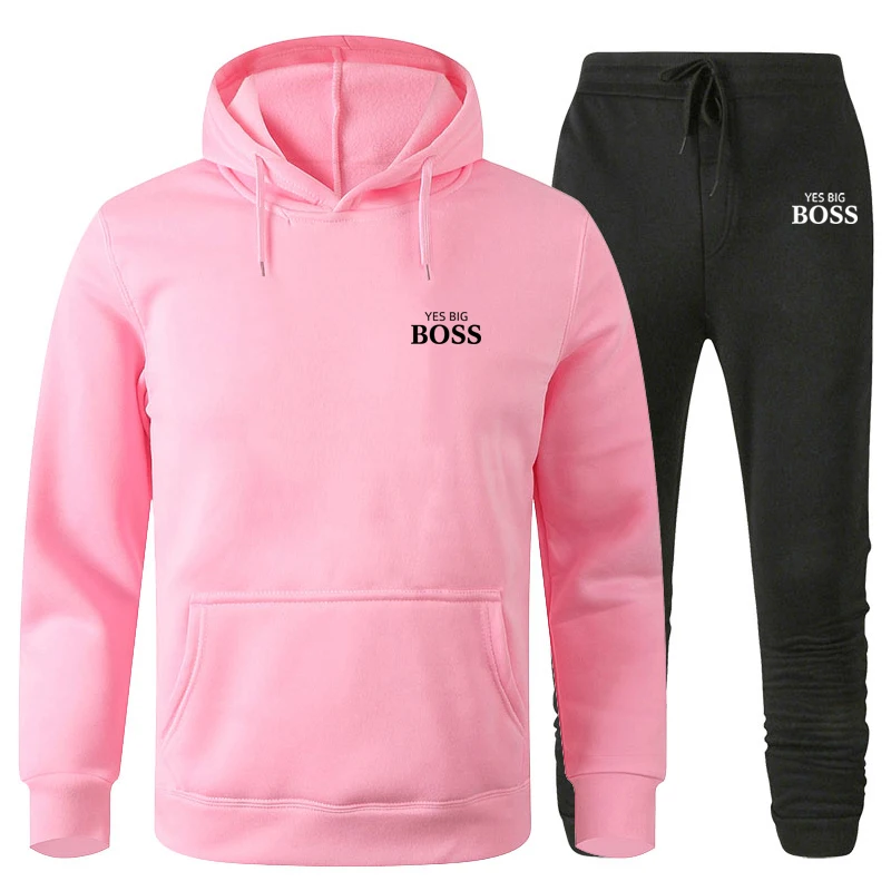 

Yes Big Boss Pullover Men Fashion Tracksuit Men Casual Sportswear Male Hoodies+Pants Sets Man Patchwork Hooded Sweatshirt Suits