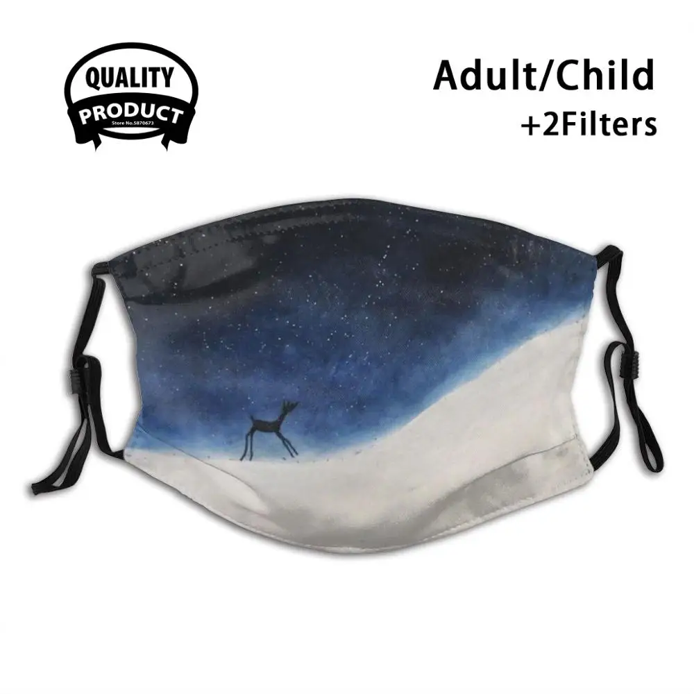 

Многоразовая маска для рта с фильтром, моющаяся маска для лица против пыли, с оленем, снегом, звездами, лесом, оленем, полнолунной, луной, зимо...